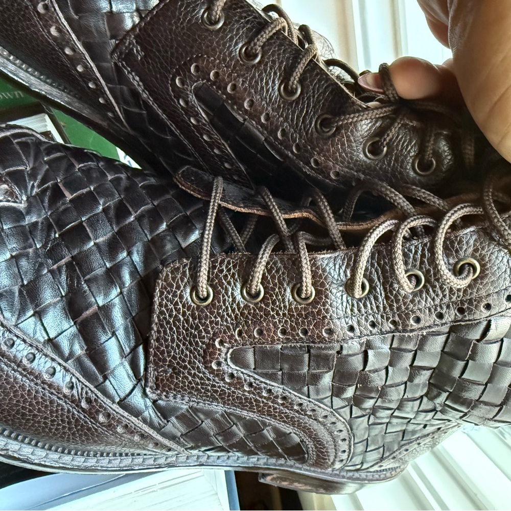 Taft Dark Brown Woven Leather Boots - Picture 4 of 7